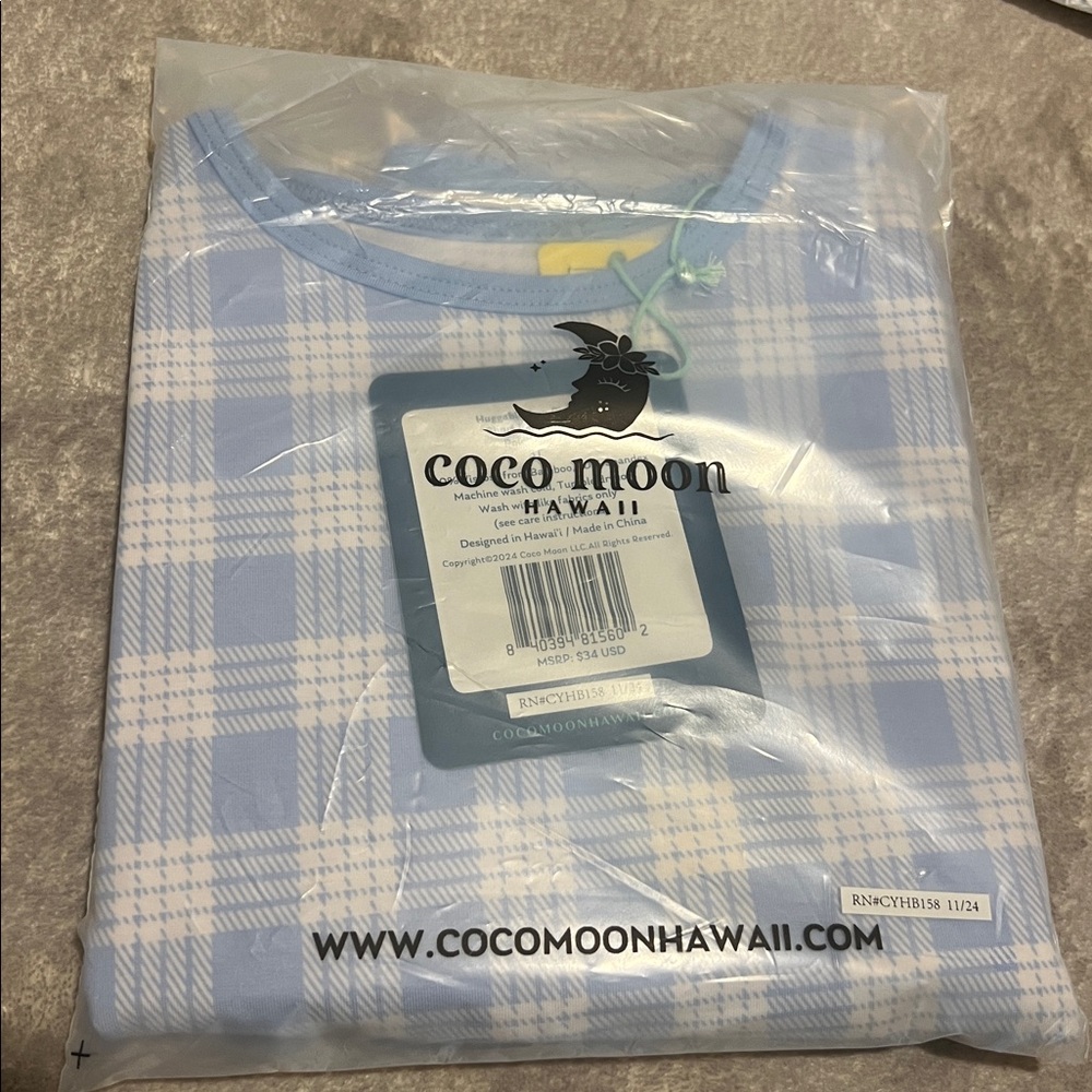 Cocomoon Hawaii Blue Plaid Polu Palaka Kids Pajama Set size 3T - Picture 4 of 6